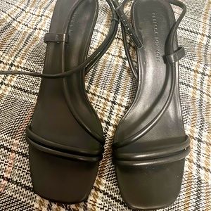 Rebecca mink-off leather black open toe heels